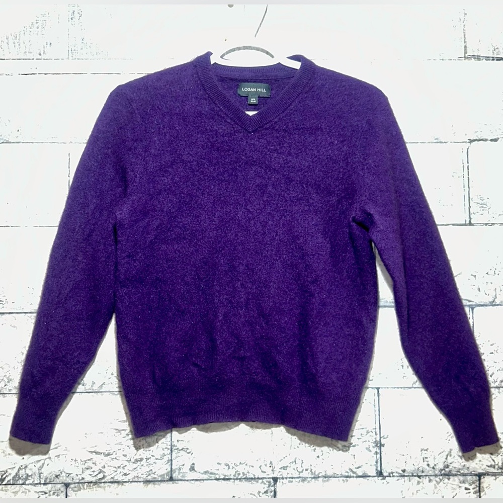Logan Hill Cashmere V-Neck Sweater Rich Purple Size Medium (38-40) Men’s Knit